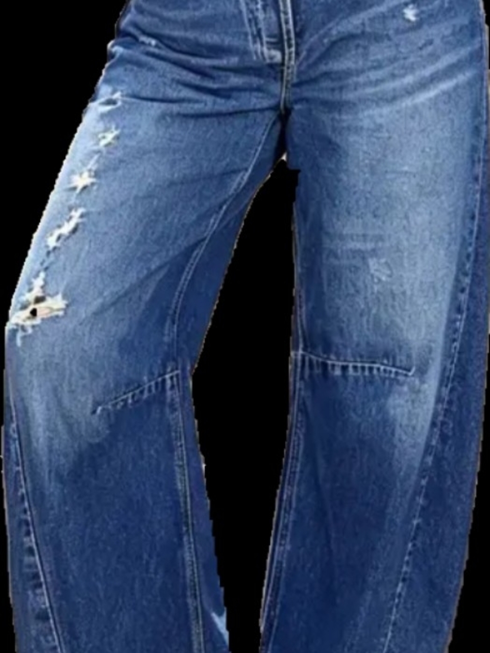 Strechy Women's Blue Distressed Wide Leg Jeans